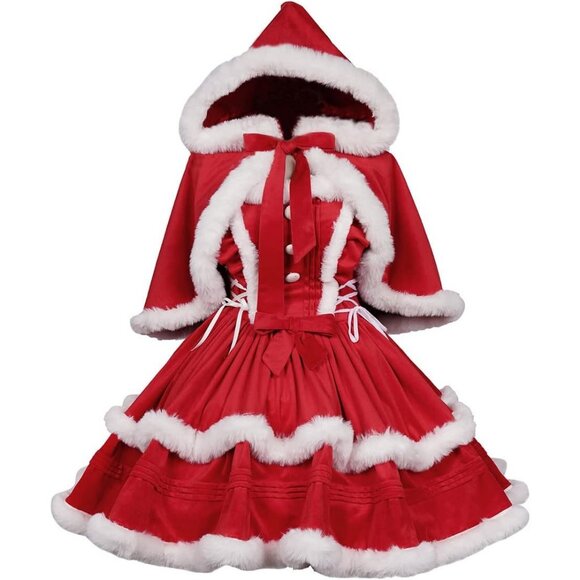 Women’s Christmas Dress with Skirt & Hooded Cloak for Holiday Outfits - Picture 1 of 8